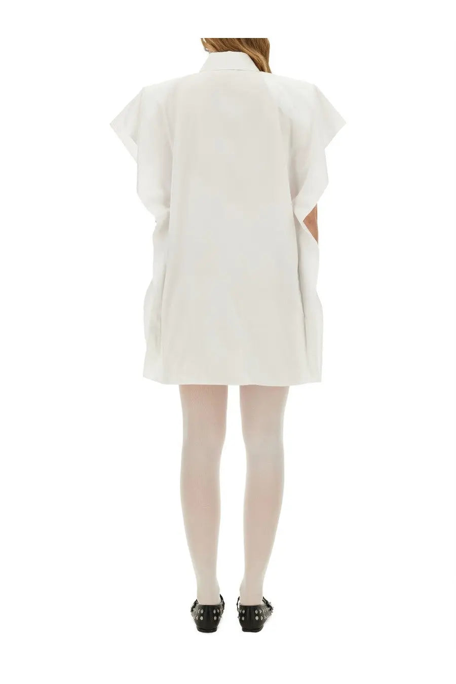 Stella McCartney women’s white poplin oversized shirt dress with short flutter sleeves and a collar