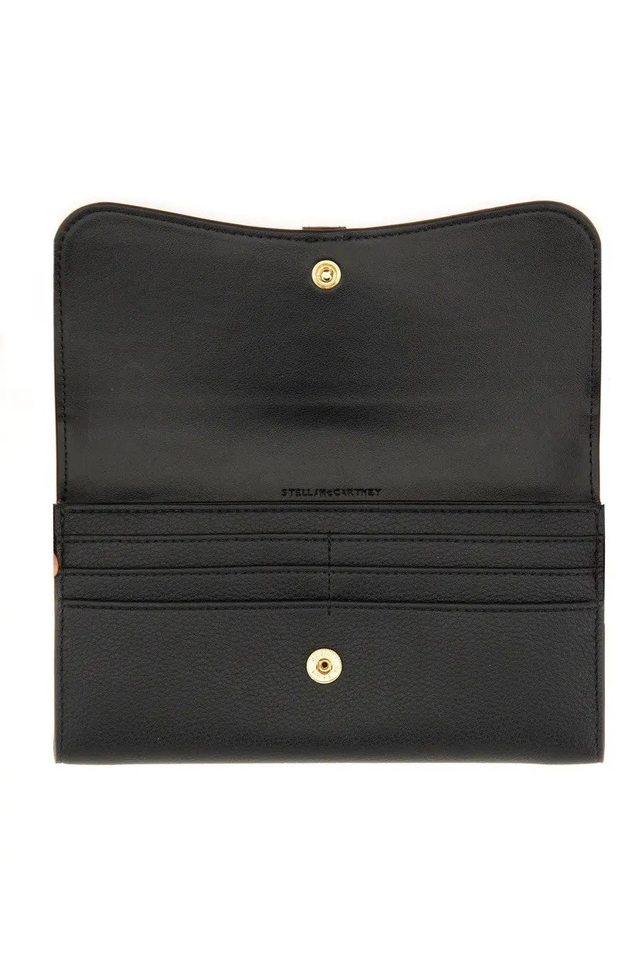 Stella mccartney women’s black leather portafoglio ryder wallet with gold-tone snap buttons and minimalist design