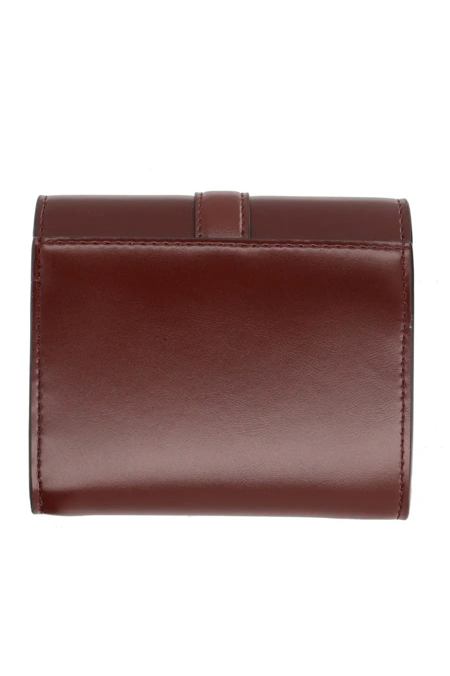 A sleek dark brown leather wallet with precise stitching and minimalist design for stella mccartney portafoglio ryder trifold red