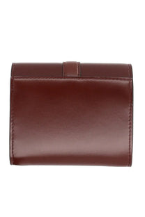 A sleek dark brown leather wallet with precise stitching and minimalist design for stella mccartney portafoglio ryder trifold red