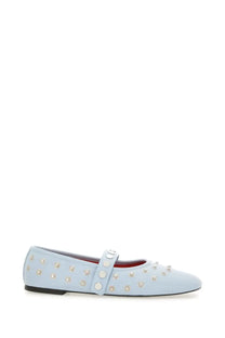 Light blue leather flat shoe with silver studs and an instep strap from Stella McCartney womens ryder ballerina blue