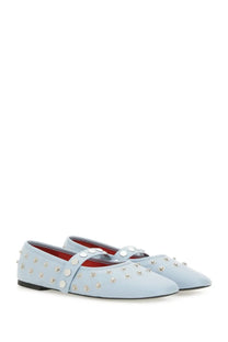 Stella McCartney womens Ryder ballerina blue leather flats with silver studs and circular metallic accents