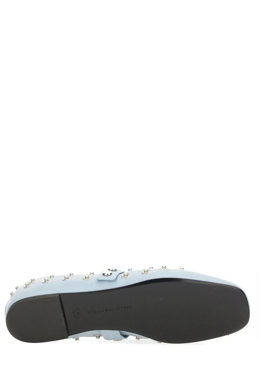 Stella mccartney women’s ryder ballerina light blue leather loafer with silver studs and small buckle detail