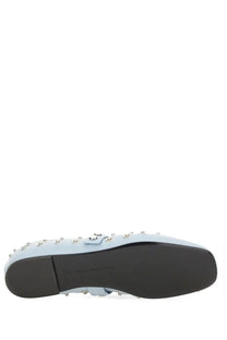 Stella mccartney women’s ryder ballerina light blue leather loafer with silver studs and small buckle detail