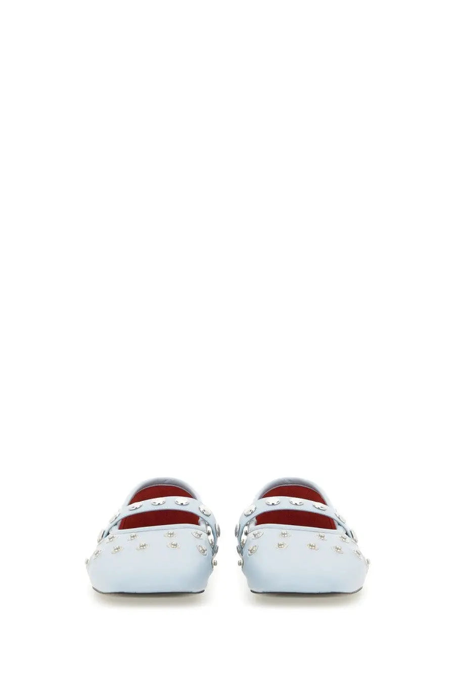 Stella McCartney women’s Ryder ballerina blue light blue studded leather loafers with red interior lining