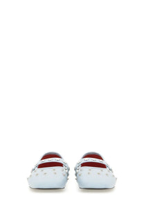 Stella McCartney women’s Ryder ballerina blue light blue studded leather loafers with red interior lining
