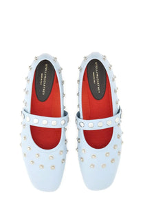 Light blue studded mary jane flats by Stella McCartney featuring leather material and a comfortable ballerina style