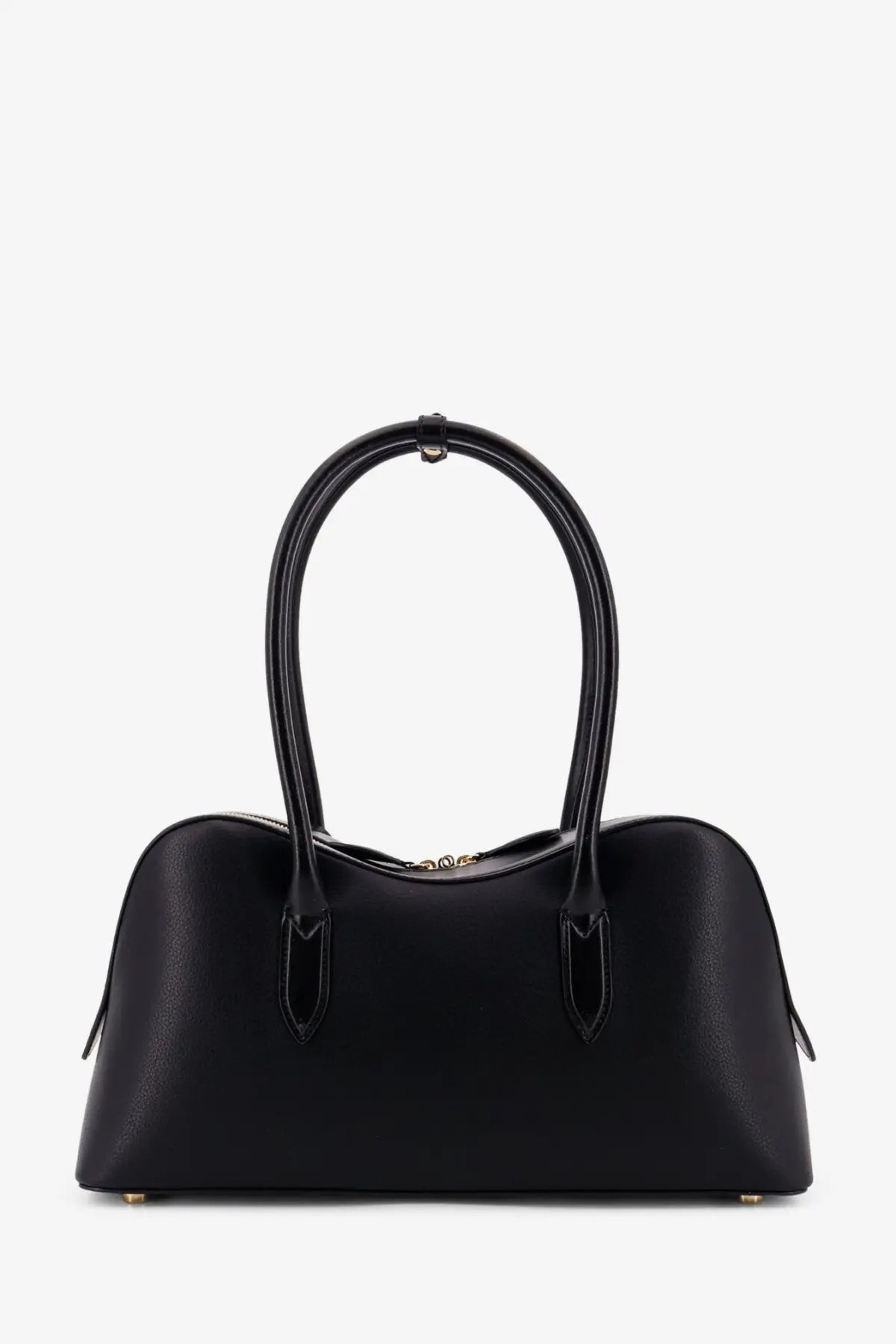 Stella McCartney women’s Stella Ryder medium vegan leather shoulder bag in black with curved top handles and gold-tone hardware