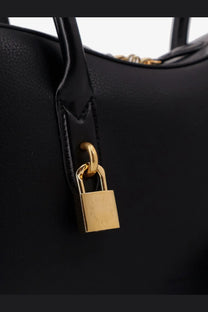 Black Stella McCartney Stella Ryder medium vegan leather shoulder bag with gold-tone padlock charm on handle