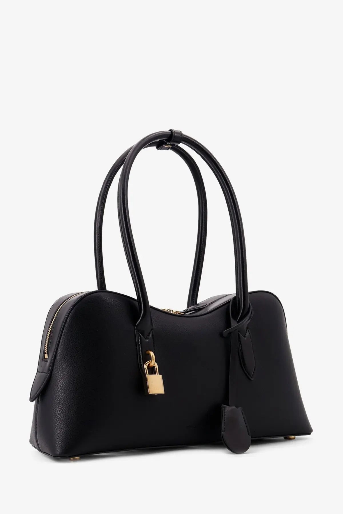 Black leather Stella McCartney Stella Ryder medium vegan leather shoulder bag with gold-tone lock and hardware