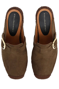 Stella mccartney women’s sabot gaia brown suede mules with gold-tone buckle accents and woven espadrille soles