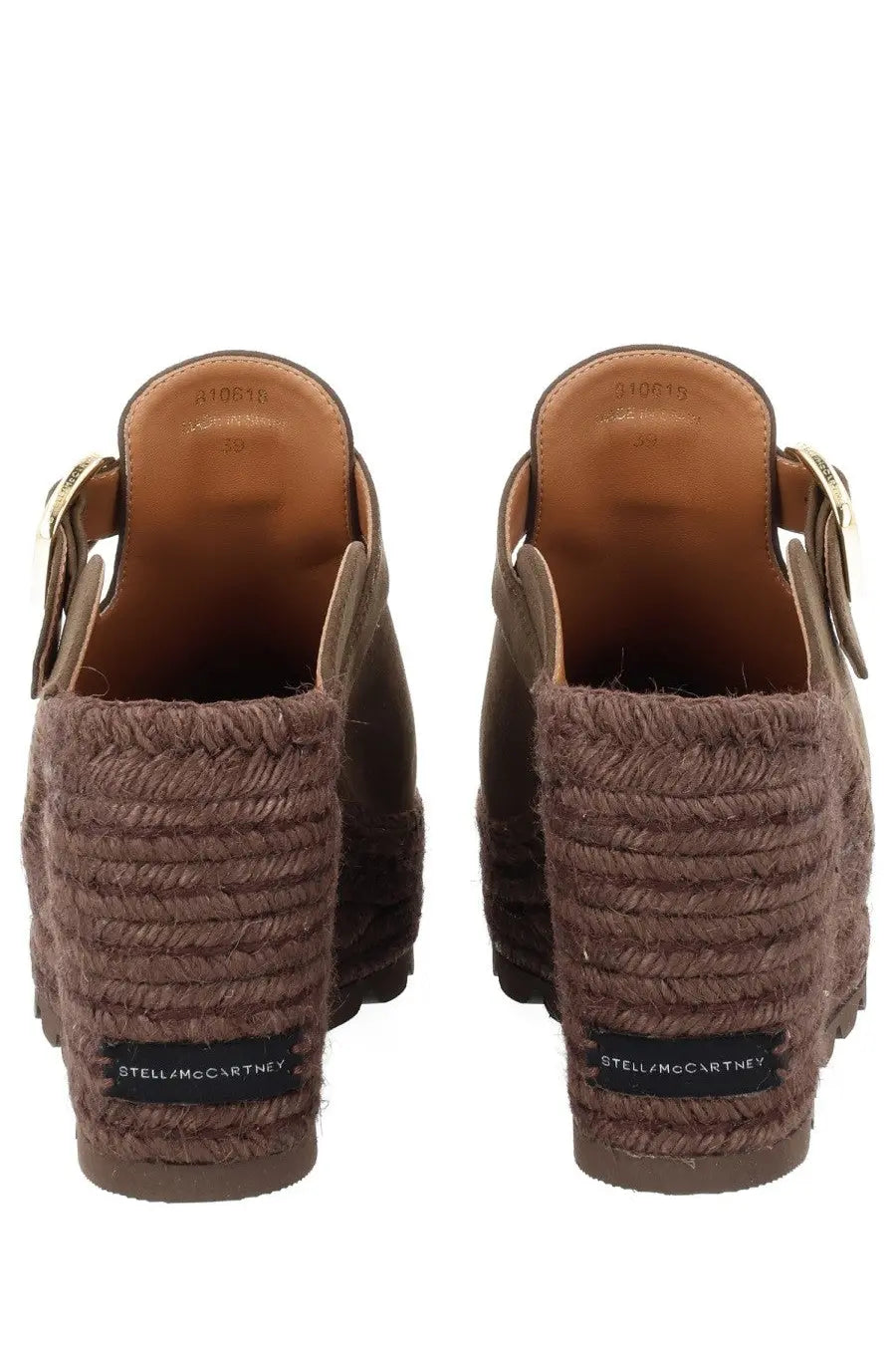 Brown woven espadrille wedge sandals with metallic buckle detail from stella mccartney womens sabot gaia brown