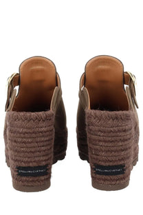 Brown woven espadrille wedge sandals with metallic buckle detail from stella mccartney womens sabot gaia brown