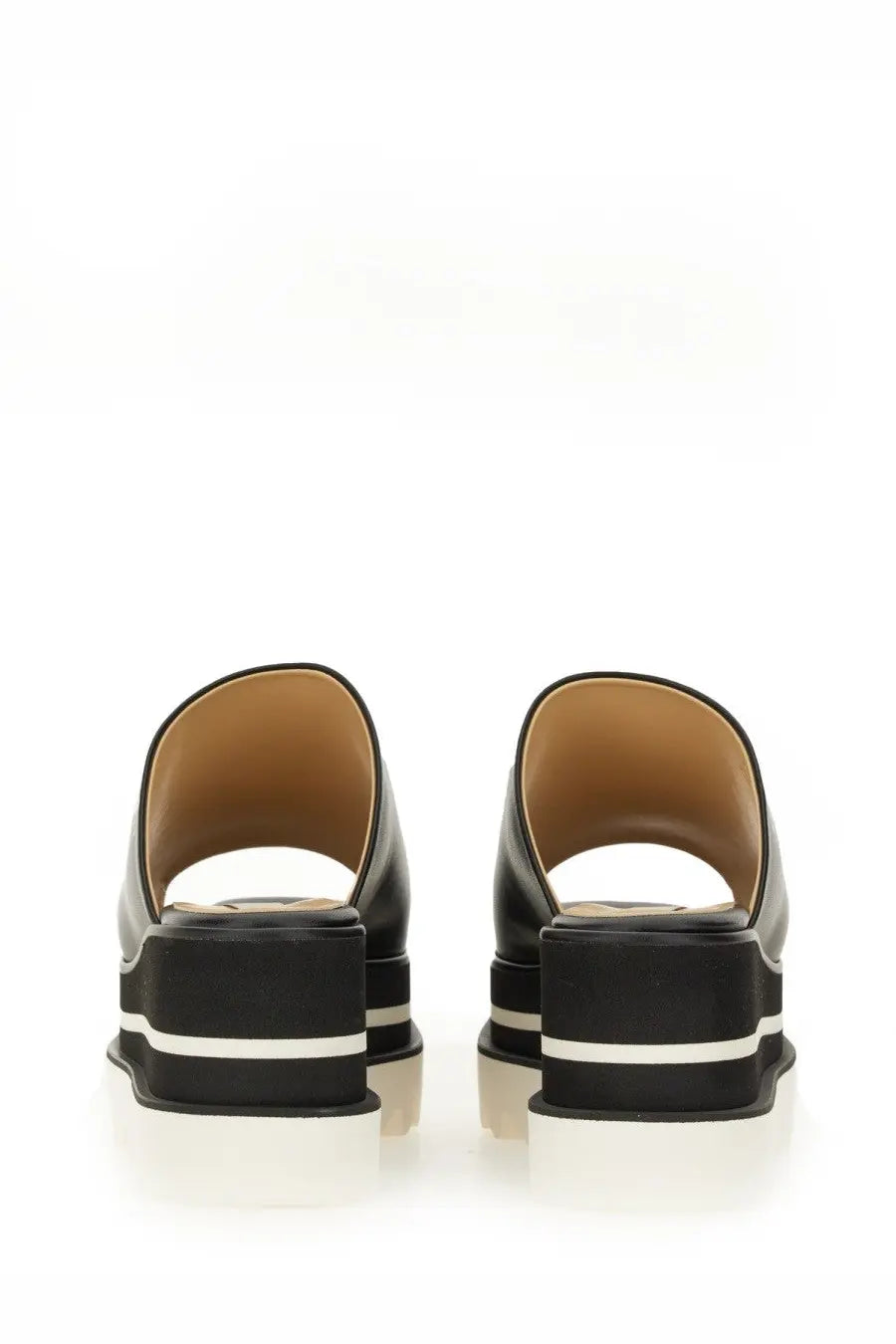 Stella mccartney women’s black leather sandal sneak elyse eco mules with chunky platform sole and white stripes