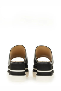 Stella mccartney women’s black leather sandal sneak elyse eco mules with chunky platform sole and white stripes