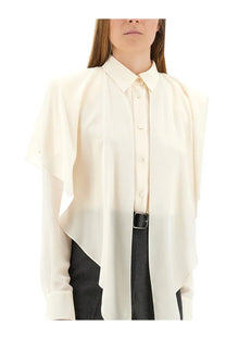 Cream-colored silk blouse with classic collar and asymmetrical flowing sleeves from Stella McCartney semi transparent shirt white