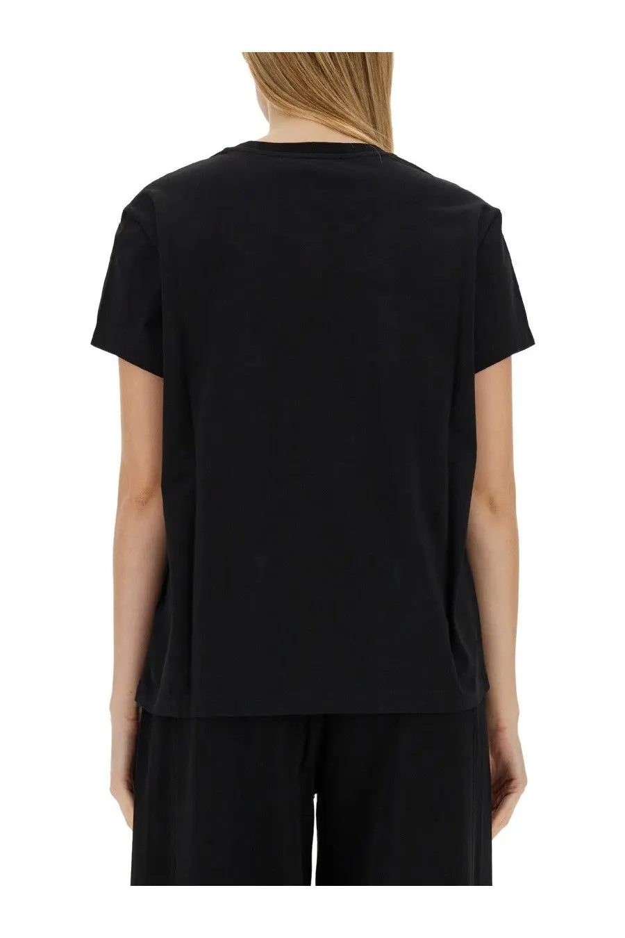 Stella McCartney women’s black relaxed fit t-shirt with short sleeves and subtle texture in soft fabric