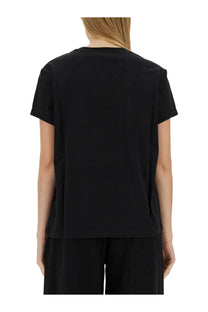 Stella McCartney women’s black relaxed fit t-shirt with short sleeves and subtle texture in soft fabric