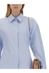 Light blue cotton button-down shirt with classic collar and front placket from Stella McCartney women’s shirt dress blue