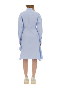 Stella McCartney women’s light blue long-sleeved shirt dress with collar and asymmetrical hemline