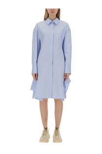 Stella McCartney women’s light blue long-sleeved shirt dress with collar and asymmetrical hemline