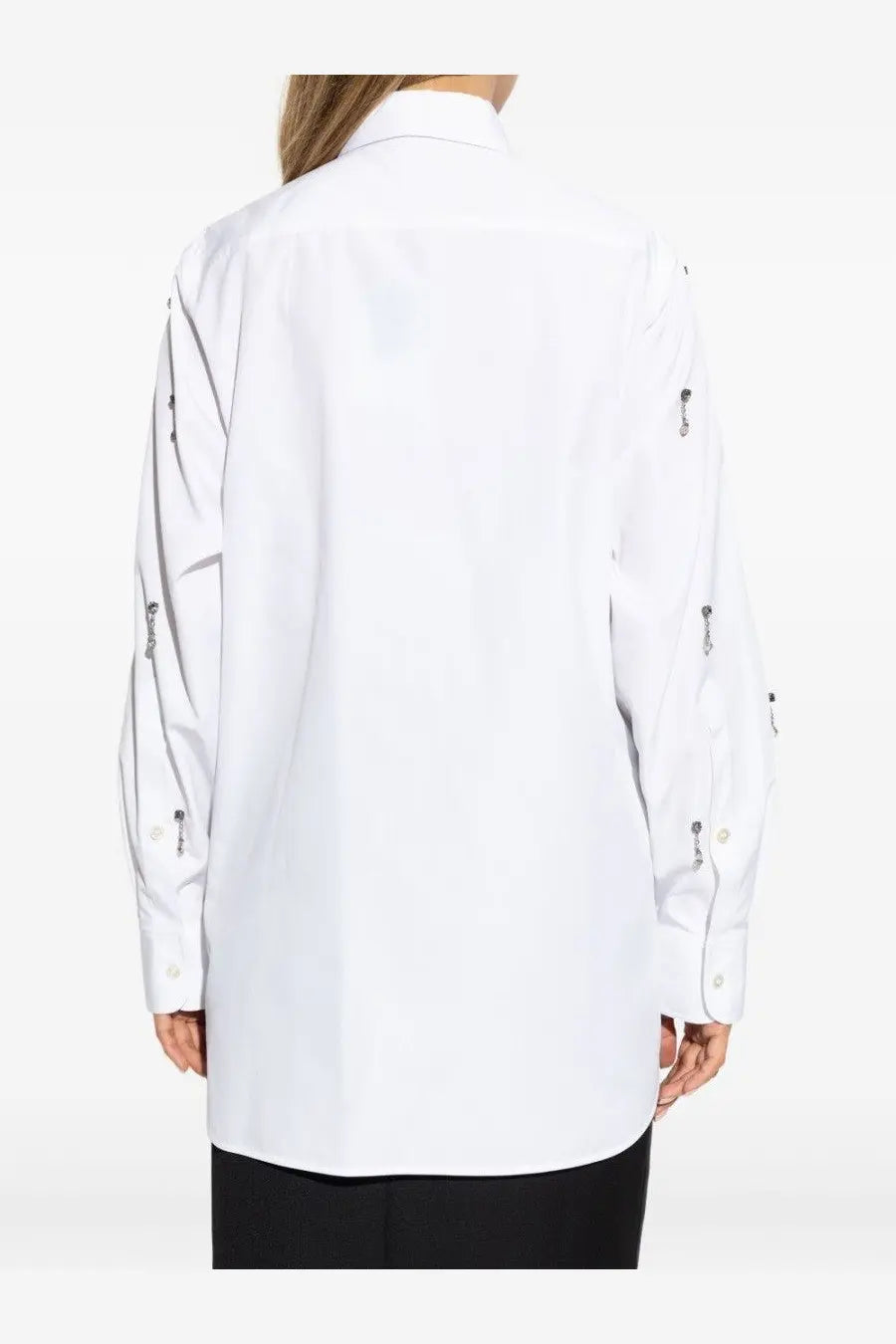 Stella mccartney women’s white button-up shirt with subtle silver-toned embellishments along the sleeves