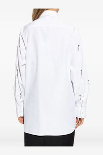 Stella mccartney women’s white button-up shirt with subtle silver-toned embellishments along the sleeves