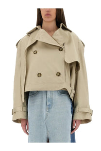 Stella McCartney women’s beige short double-breasted trench coat with gold-toned buttons and adjustable cuffs