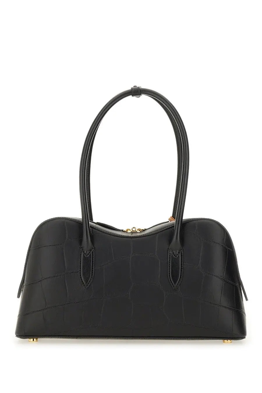 Stella McCartney women’s shoulder bag Ryder medium black crocodile embossed leather with gold hardware and curved handles