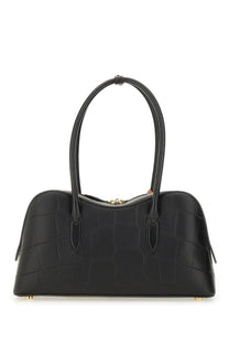 Stella McCartney women’s shoulder bag Ryder medium black crocodile embossed leather with gold hardware and curved handles