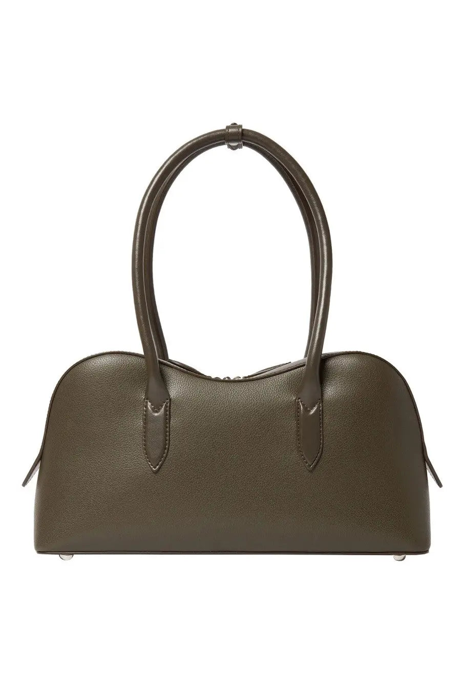 Stella mccartney women’s shoulder bag ryder medium green olive green pebbled leather satchel with curved handles and silver hardware
