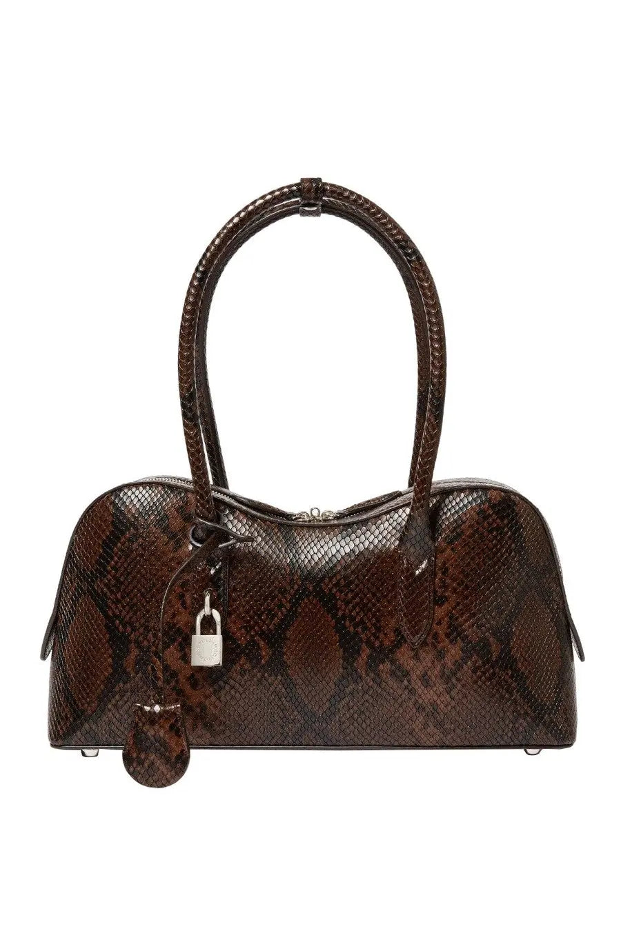 Stella McCartney women’s medium Ryder shoulder bag in brown snake print with silver lock and key charm
