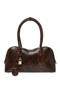 Stella McCartney women’s medium Ryder shoulder bag in brown snake print with silver lock and key charm