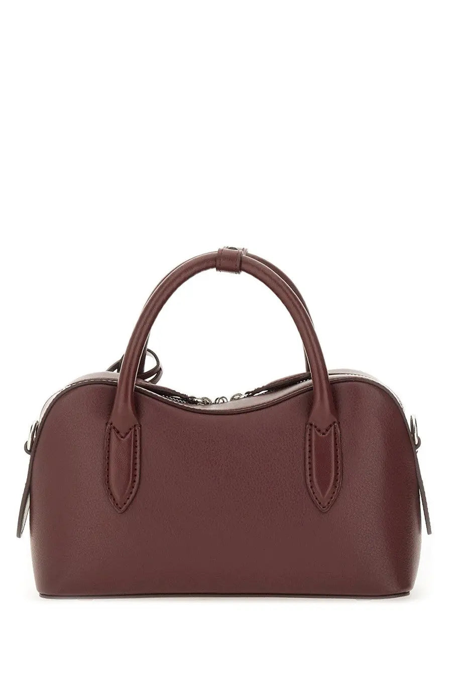 A sleek burgundy leather satchel with rounded top handles and subtle texture from stella mccartney womens shoulder bag ryder red