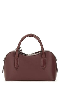 A sleek burgundy leather satchel with rounded top handles and subtle texture from stella mccartney womens shoulder bag ryder red