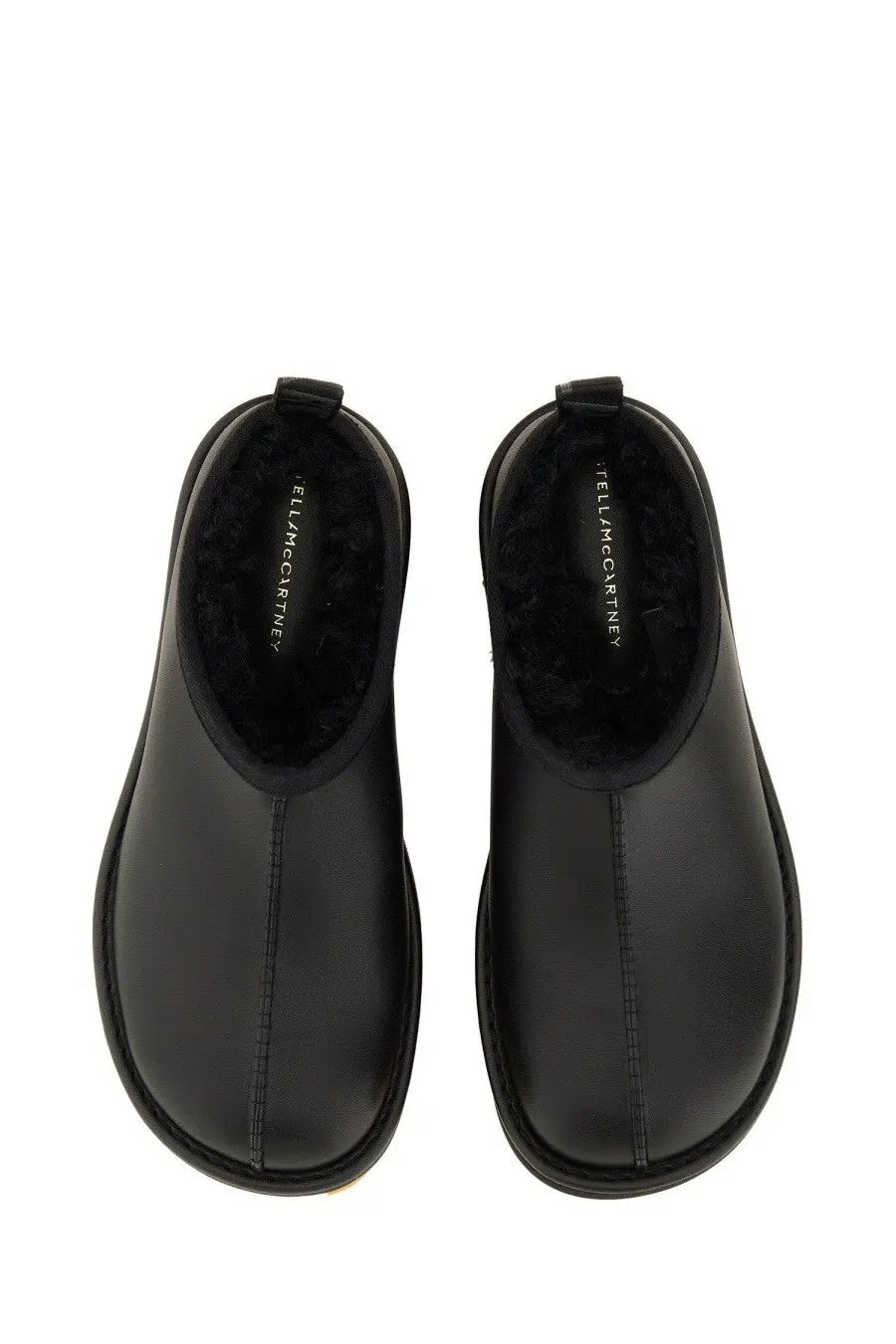 Black leather slip-on stella mccartney women’s sneak elyse slipper with plush soft interior lining