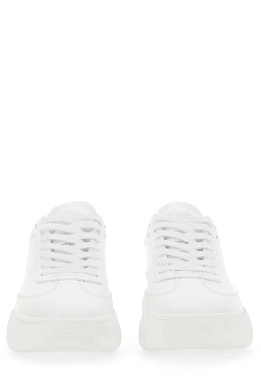 Stella McCartney women’s white leather low-top sneakers with chunky sole and laces in sneaker loop pink detail
