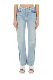 Stella mccartney women’s straight leg light-wash denim jeans with frayed hems and a casual fit