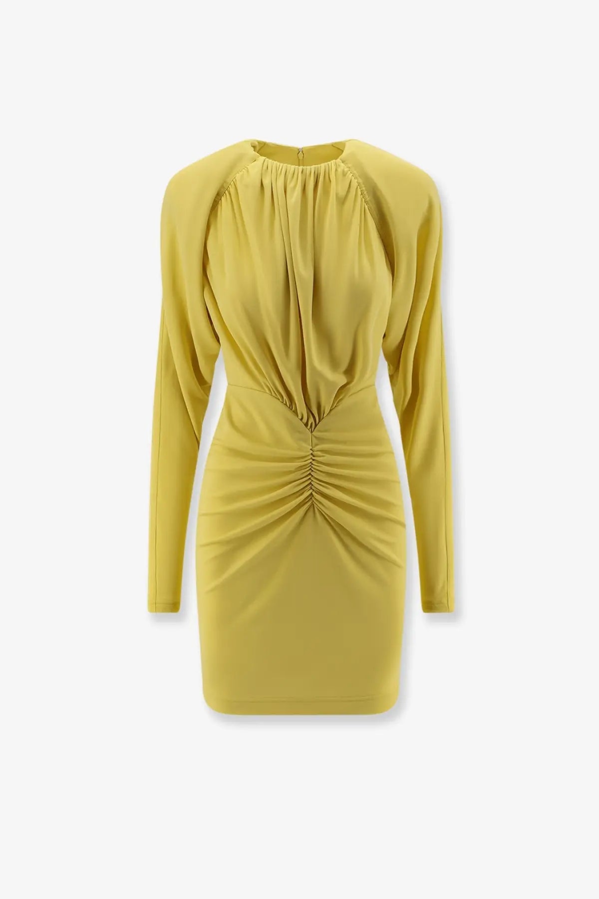 Stella McCartney women’s sustainable viscose mustard yellow dress with ruched bodice and waist in smooth fabric