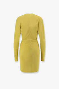 Stella McCartney women’s sustainable viscose mustard yellow bodycon dress with fitted silhouette and back seam detailing