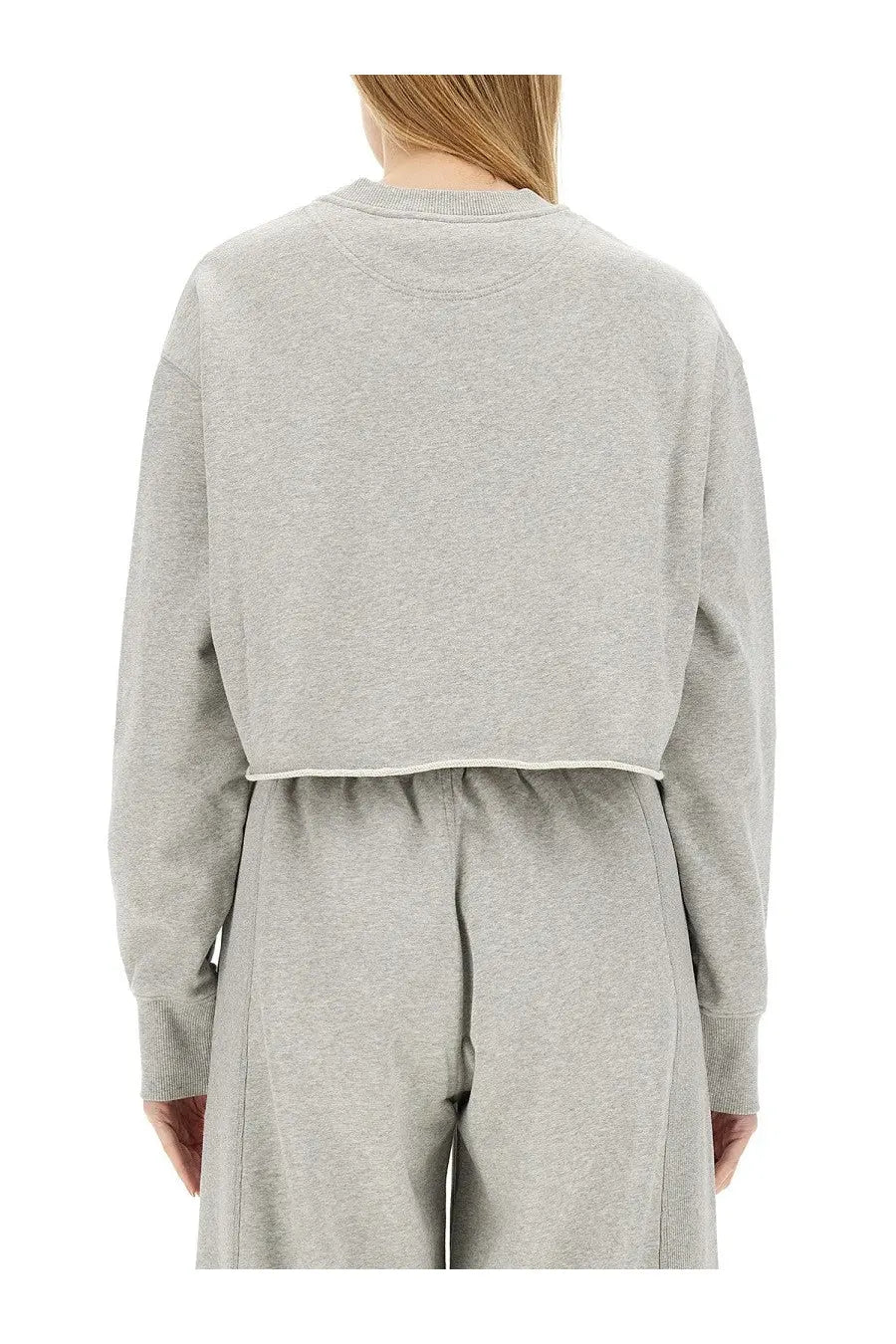 Gray heathered cropped sweatshirt with ribbed cuffs and hem by Stella McCartney for women