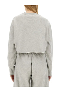 Gray heathered cropped sweatshirt with ribbed cuffs and hem by Stella McCartney for women