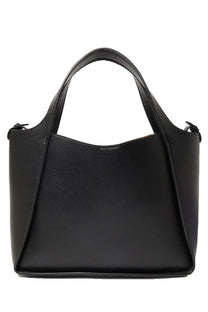 Stella McCartney women’s black leather tote bag with structured minimalist design and smooth texture