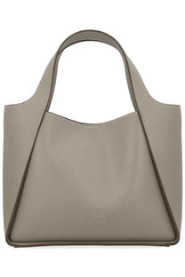 Stella McCartney women’s grey tote bag in taupe leather with a subtle circular metallic stud logo