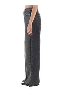 Dark gray wide leg denim jeans with faded wash and classic stitching from stella mccartney womens collection