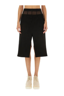 Stella mccartney women’s black wool culottes with high waist and sheer mesh panel at the waistband