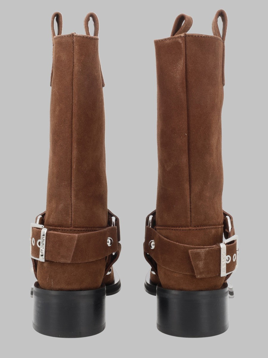 Ganni Women's Stivaletto Biker in Suede Brown