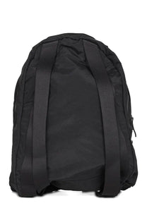 Stone Island men’s black nylon backpack with reinforced shoulder straps and minimalist design shown from the back side