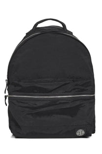 Stone Island men’s black nylon backpack with silver zippers and logo patch perfect for everyday use