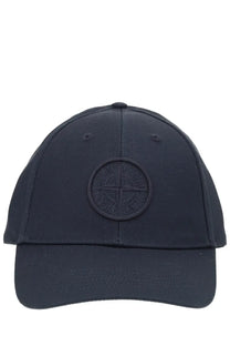 Stone island men’s black baseball hat with circular embossed logo on front for casual wear